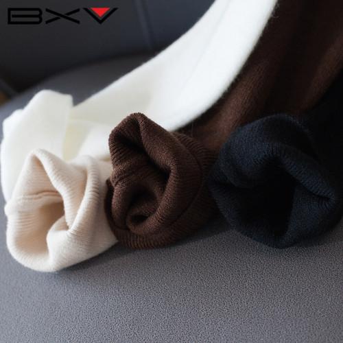 BXV米白色V領針織衫女2024秋季新款純色打底衫長袖套頭衫針織毛衣