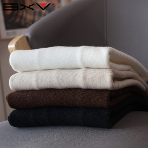 BXV米白色V領針織衫女2024秋季新款純色打底衫長袖套頭衫針織毛衣