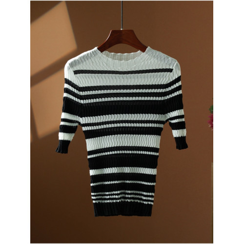 【叁】圓領條紋休閒針織衫薄款百搭簡約針織打底衫