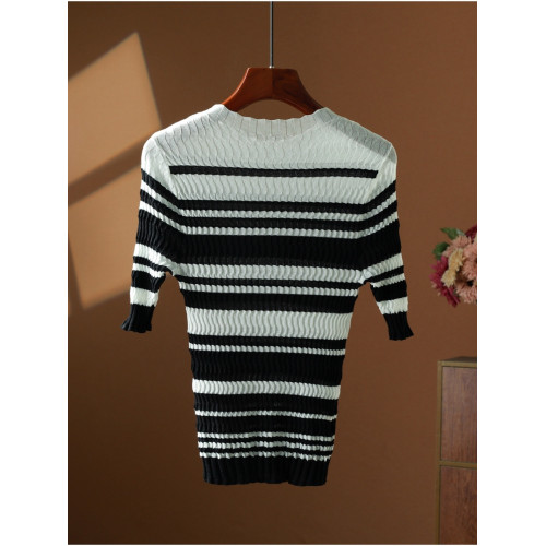 【叁】圓領條紋休閒針織衫薄款百搭簡約針織打底衫