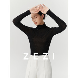 zezi毛衣女秋冬新款水溶珠片全羊毛針織衫柔軟細膩打底衫長袖百搭