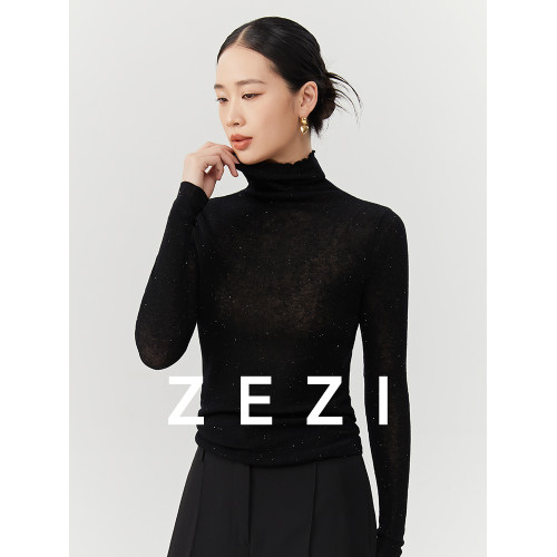 zezi毛衣女秋冬新款水溶珠片全羊毛針織衫柔軟細膩打底衫長袖百搭