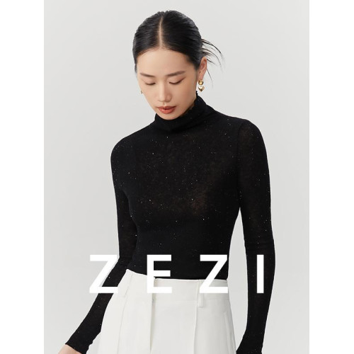 zezi毛衣女秋冬新款水溶珠片全羊毛針織衫柔軟細膩打底衫長袖百搭