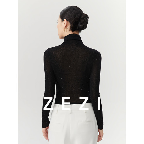 zezi毛衣女秋冬新款水溶珠片全羊毛針織衫柔軟細膩打底衫長袖百搭