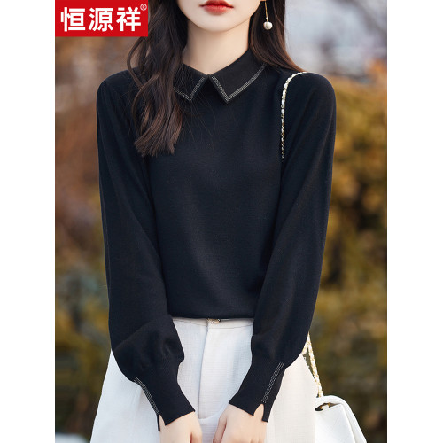 恒源祥針織衫女寬松上衣氣質燙鑽羊毛衫韓版百搭羊絨衫顯瘦打底衫