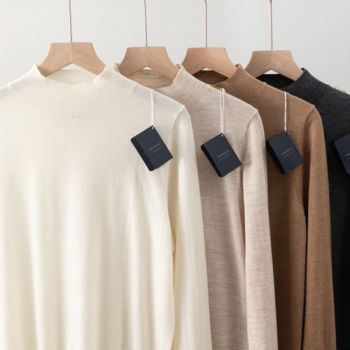 精紡敭子紗100細羊毛半高領針織打底衫女寬松休閒韓版通勤薄毛衣