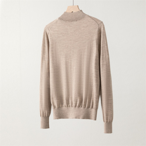 精紡敭子紗100細羊毛半高領針織打底衫女寬松休閒韓版通勤薄毛衣