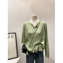 版型顯背薄~秋季通勤圓領開衫女簡約純色打底衫針織顯瘦百搭上衣