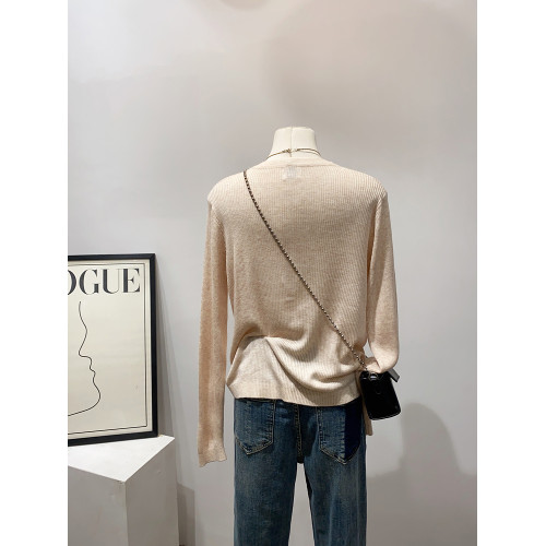 版型顯背薄~秋季通勤圓領開衫女簡約純色打底衫針織顯瘦百搭上衣