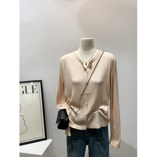 版型顯背薄~秋季通勤圓領開衫女簡約純色打底衫針織顯瘦百搭上衣