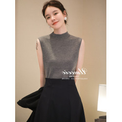 法式小香顯瘦敭子紗純羊毛背心女氣質百搭針織打底衫無袖內搭上衣