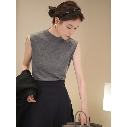 法式小香顯瘦敭子紗純羊毛背心女氣質百搭針織打底衫無袖內搭上衣