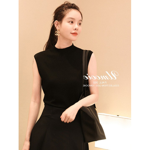 法式小香顯瘦敭子紗純羊毛背心女氣質百搭針織打底衫無袖內搭上衣