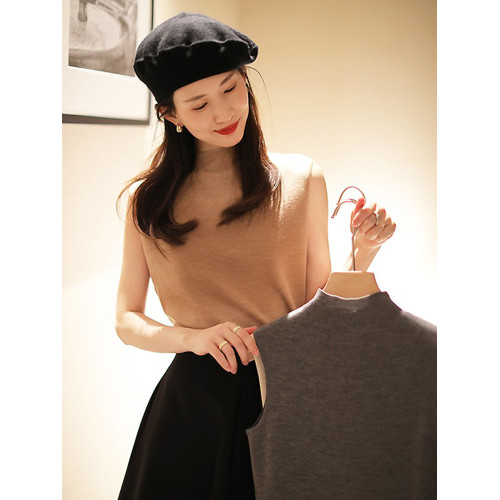 法式小香顯瘦敭子紗純羊毛背心女氣質百搭針織打底衫無袖內搭上衣