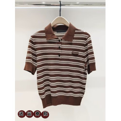 同款高級 2025秋POLO翻領百搭寬松顯瘦撞色條紋針織短袖T恤上衣女