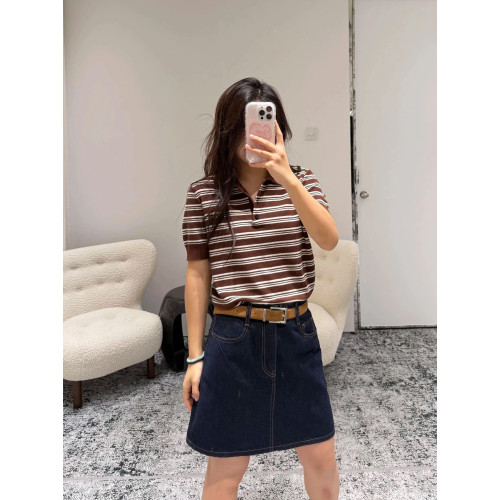 同款高級 2025秋POLO翻領百搭寬松顯瘦撞色條紋針織短袖T恤上衣女