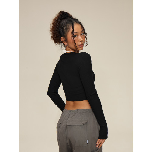 SMILE DDD美式復古短款辣妹針織衫修身薄款長袖開衫內搭打底衫女