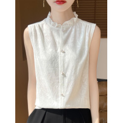 法式無袖夏季新款木耳邊打底衫女寬松春秋內搭荷葉領高級感背心