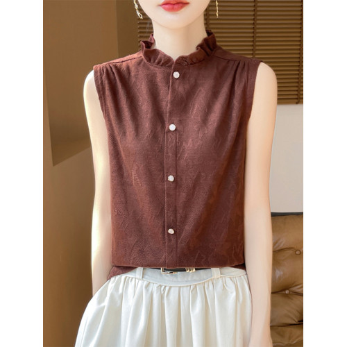 法式無袖夏季新款木耳邊打底衫女寬松春秋內搭荷葉領高級感背心