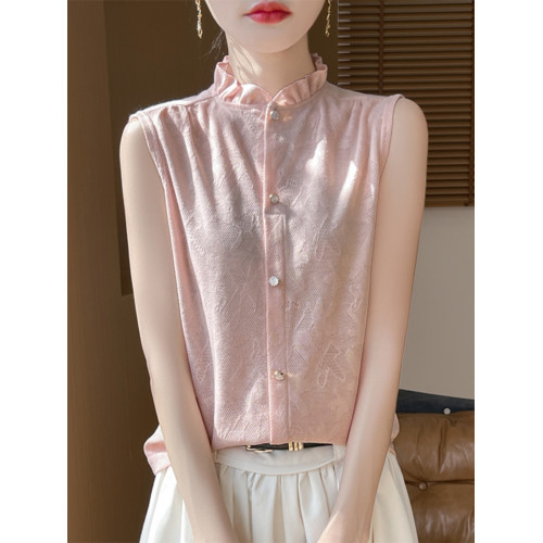 法式無袖夏季新款木耳邊打底衫女寬松春秋內搭荷葉領高級感背心