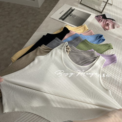 桑蠶絲針織背心~圓領彈力通勤顯瘦百搭打底衫無袖針織衫