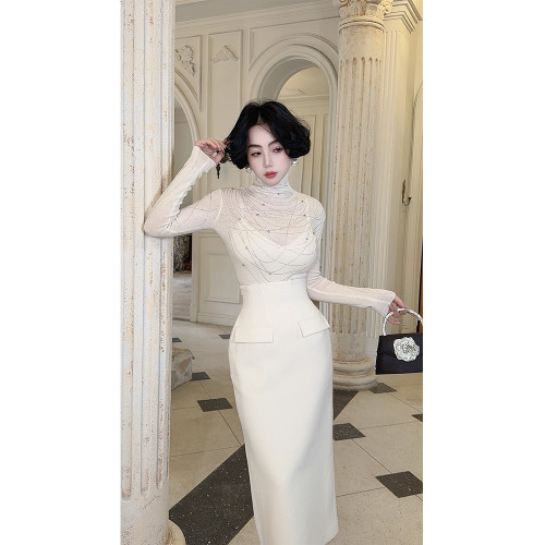 LYXJ【倫敦星辰】高領打底衫女2025新款春秋修身顯瘦燙鑽針織上衣