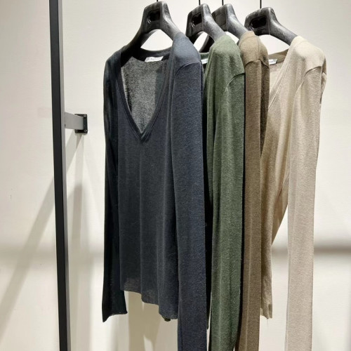 AWF極簡百搭V領打底衫女2025秋冬修身顯瘦內搭彈力純棉長袖薄上衣