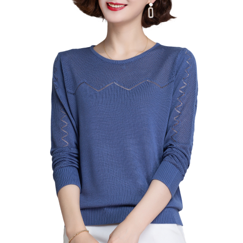 冰絲針織衫女春夏裝2025年新款韓版薄短款長袖上衣鏤空圓領打底衫