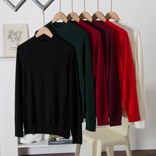 100%綿羊毛！純色圓領長袖羊毛針織衫女套頭羊絨衫秋冬內搭打底衫