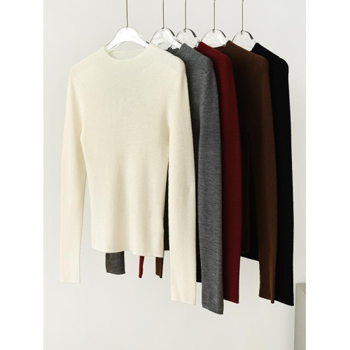 無縫一體100%超細美麗諾羊毛一線成衣半高領修身顯瘦百搭打底衫