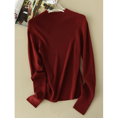 無縫一體100%超細美麗諾羊毛一線成衣半高領修身顯瘦百搭打底衫