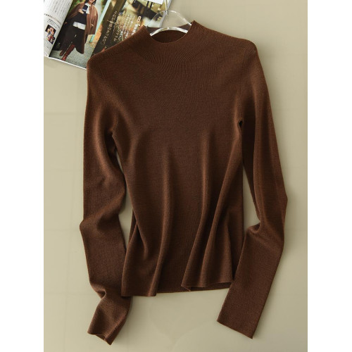 無縫一體100%超細美麗諾羊毛一線成衣半高領修身顯瘦百搭打底衫