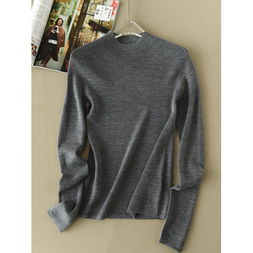 無縫一體100%超細美麗諾羊毛一線成衣半高領修身顯瘦百搭打底衫