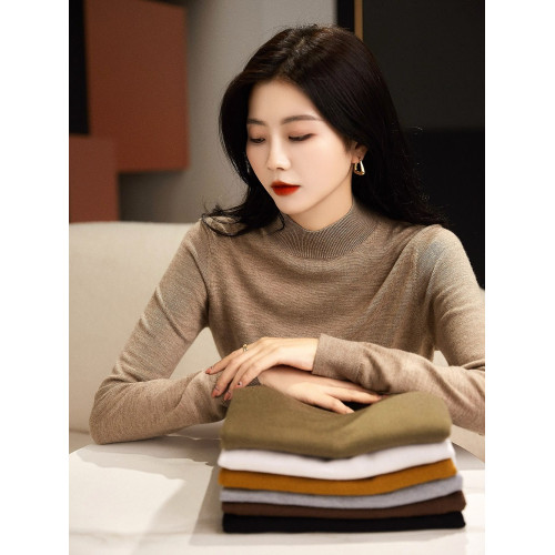 春秋內搭精紡羊毛衫女半高領套頭針織打底衫2025新款軟糯薄款毛衣