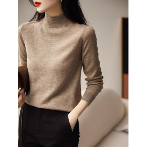 春秋內搭精紡羊毛衫女半高領套頭針織打底衫2025新款軟糯薄款毛衣