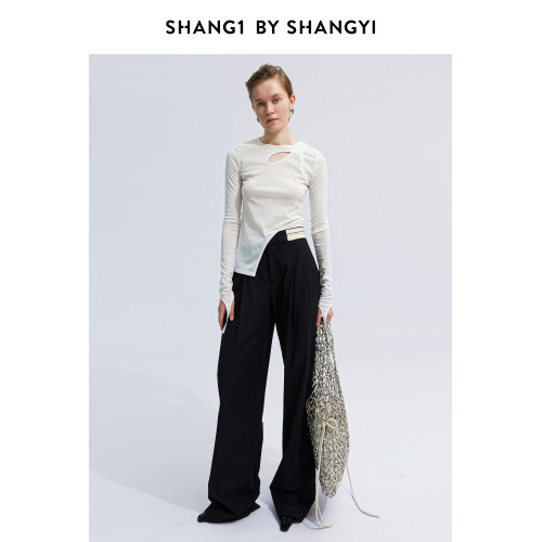 SHANG1 BY SHANGYI新款打底衫女24早春新款超薄修身解搆設計上衣