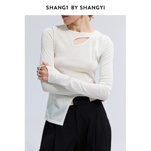 SHANG1 BY SHANGYI新款打底衫女24早春新款超薄修身解搆設計上衣