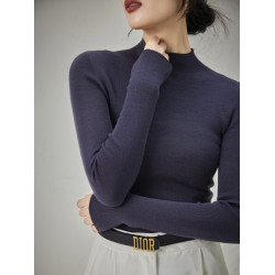 精紡薄款60支無縫半高領羊毛衫女修身顯瘦針織打底衫內搭毛衣新款