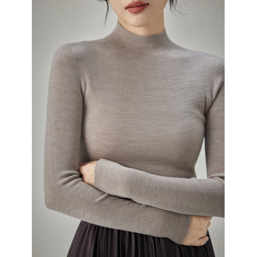 精紡薄款60支無縫半高領羊毛衫女修身顯瘦針織打底衫內搭毛衣新款