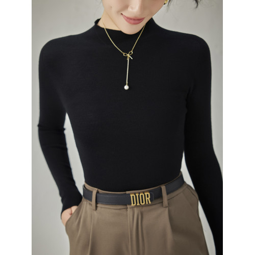 精紡薄款60支無縫半高領羊毛衫女修身顯瘦針織打底衫內搭毛衣新款