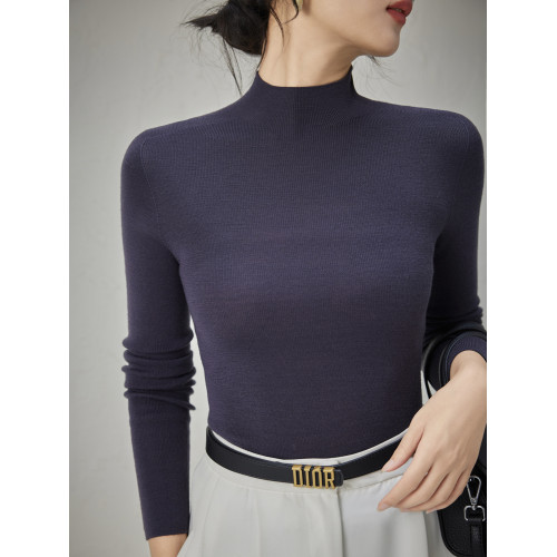 精紡薄款60支無縫半高領羊毛衫女修身顯瘦針織打底衫內搭毛衣新款