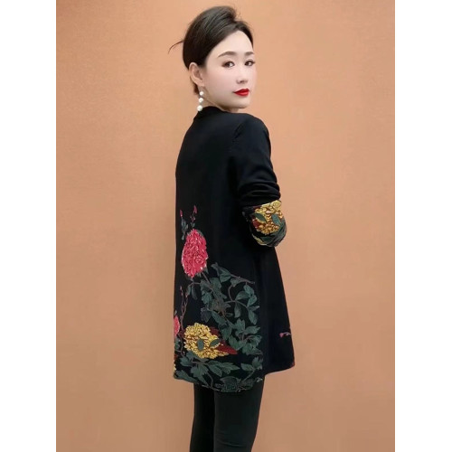 中年媽媽羊毛針織衫女寬松加肥加大碼印花毛衣遮肚長袖打底衫上衣