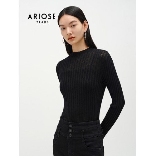 艾諾絲雅詩秋新款百搭修身全羊毛針織打底衫內搭女10928072