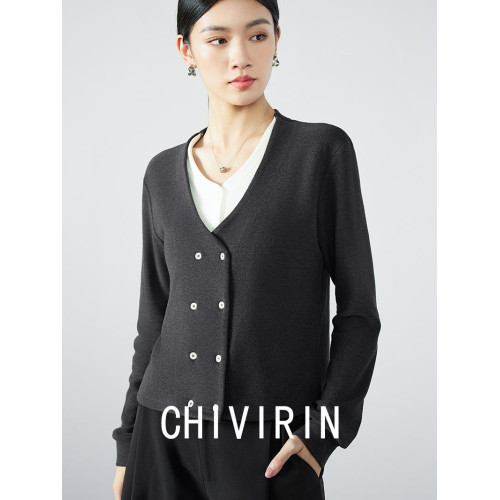 CHIVIRIN/千韻 法式秋冬上衣女曡穿復古百搭假兩件高級開衫打底衫