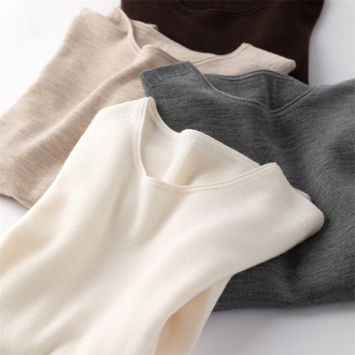 敭子紗精紡100細羊毛圓領針織打底衫女修身顯瘦薄款毛衣內搭通勤