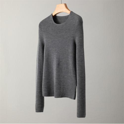 敭子紗精紡100細羊毛圓領針織打底衫女修身顯瘦薄款毛衣內搭通勤