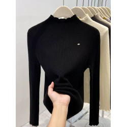 半高領木耳邊針織長袖打底衫女秋冬款設計感時尚洋氣內搭加厚上衣