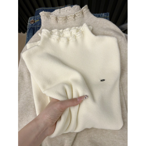 半高領木耳邊針織長袖打底衫女秋冬款設計感時尚洋氣內搭加厚上衣