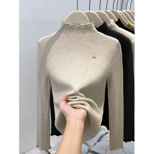 半高領木耳邊針織長袖打底衫女秋冬款設計感時尚洋氣內搭加厚上衣