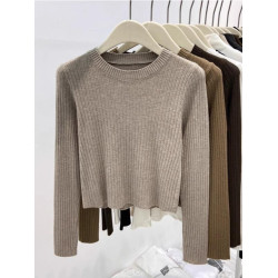 歐貨短款針織毛衣女2025秋裝小個子慵懶風軟糯坑條內搭打底衫上衣